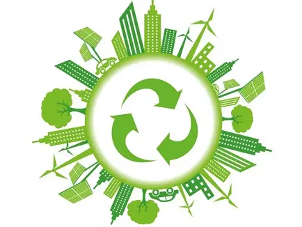 Recycling symbol with green city